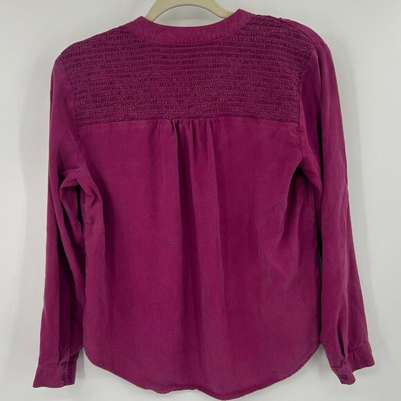 Anthropologie Cloth & Stone smocked Magenta Pink Long Sleeve Button Tencel Top - Picture 2 of 13